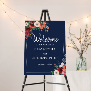 Navy Blue Coral Floral Watercolor Modern Wedding Foam Board