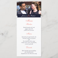 Navy Blue Coral Modern Photo Wedding Menu