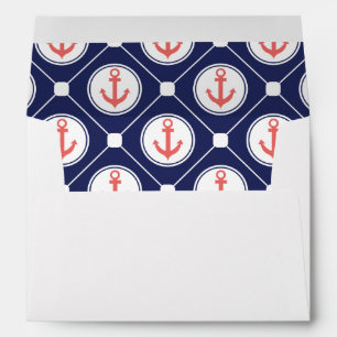 Navy Blue Coral Nautical Anchor Lined Envelope