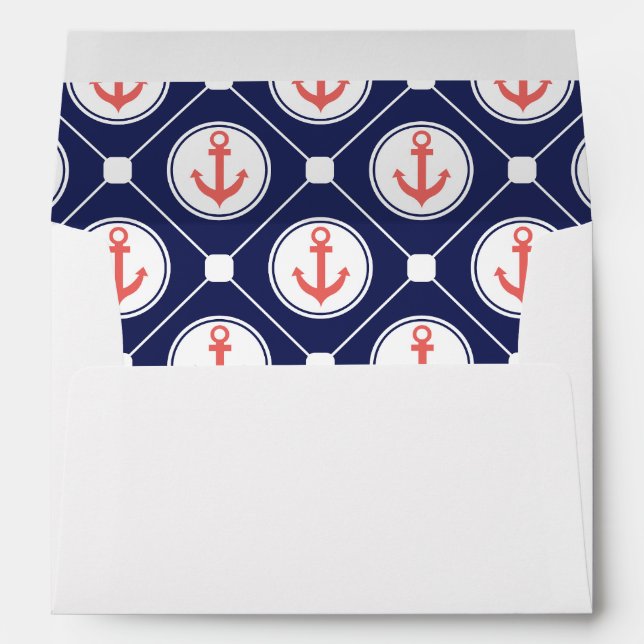 Navy Blue Coral Nautical Anchor Lined Envelope (Back (Bottom))