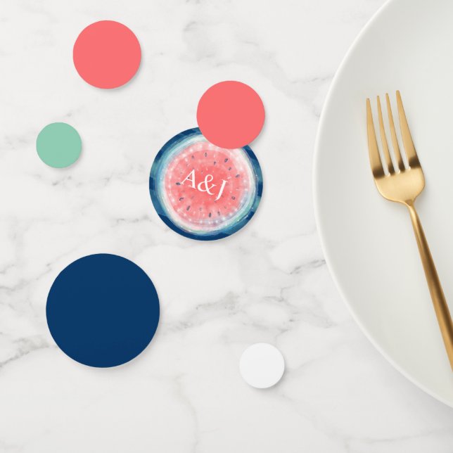 Navy Blue Coral Pink Rustic Wedding Watermelon Confetti (Group)