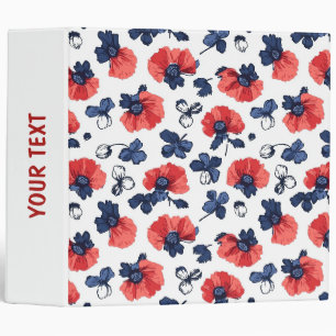 Navy Blue & Coral Poppy Floral Vintage 3 Ring Binder