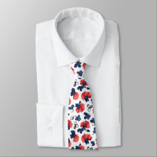 Navy Blue & Coral Poppy Floral Vintage Neck Tie