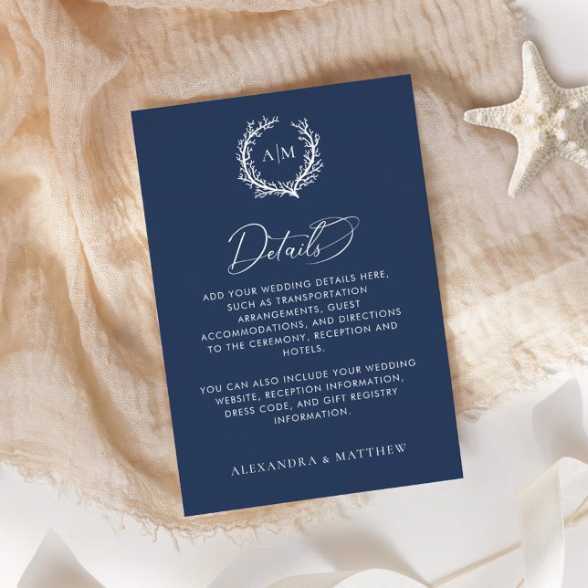 Navy Blue Coral Reef Nautical Wedding Details Enclosure Card (Creator Uploaded)