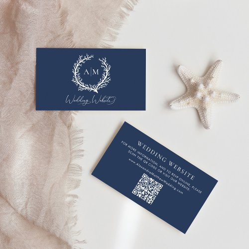 Navy Blue Coral Reef Nautical Wedding Website Enclosure Card