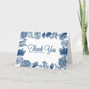 Navy Blue Coral Reefs Frame Nautical Wedding Letterpress Thank You Card