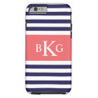 Navy Blue Coral Stripes Monogram