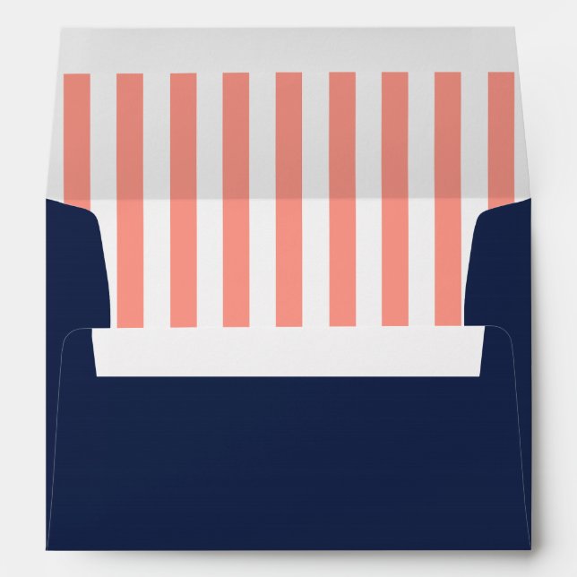 Navy Blue/Coral Stripes Nautical Beach Envelope (Back (Bottom))