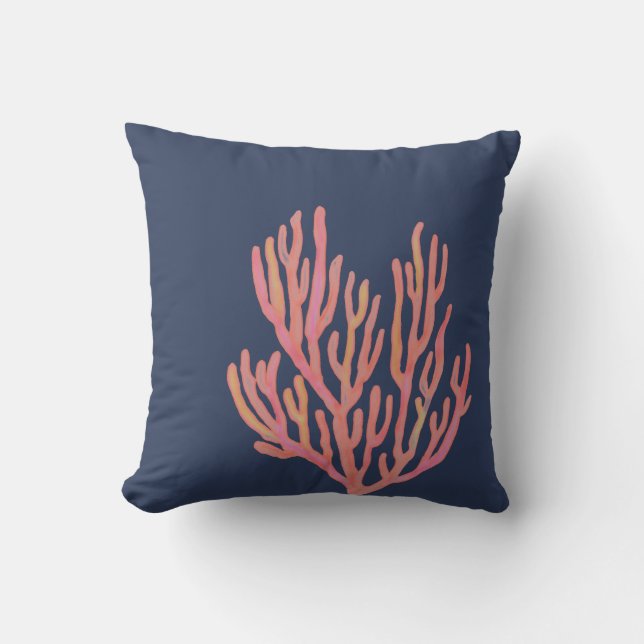 Navy Blue Coral Throw Pillow (Front)