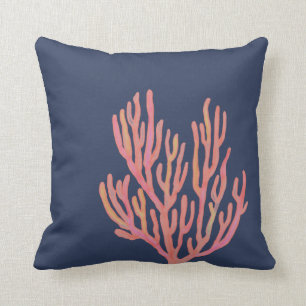 Navy Blue Coral Throw Pillow
