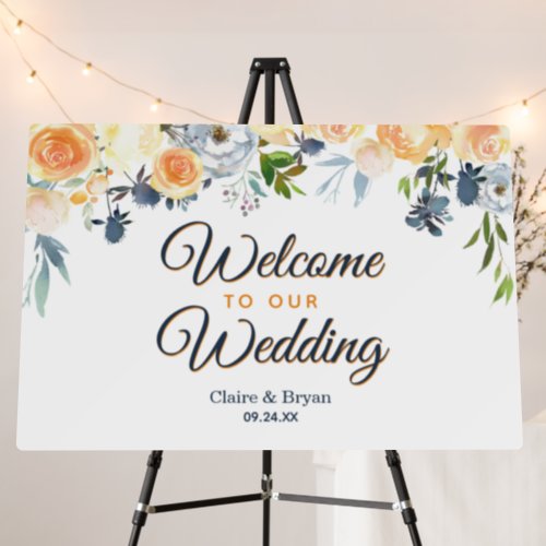 Navy Blue Coral Watercolor Floral Welcome Wedding Foam Board