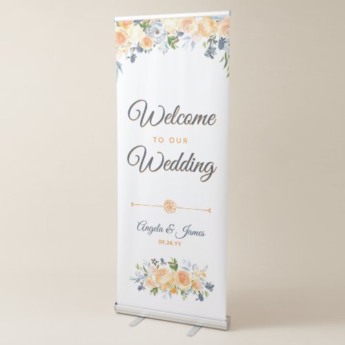 Navy Blue Coral Watercolor Floral Welcome Wedding Retractable Banner