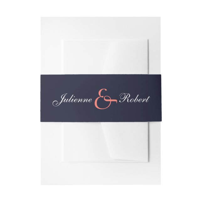 Navy Blue Coral  Wedding Invitations Belly Bands Invitation Belly Band (Front Example)