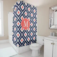 Navy blue and coral shower curtain deals
