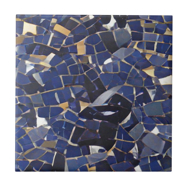 navy blue corner mosaic digital art ceramic tile (Front)