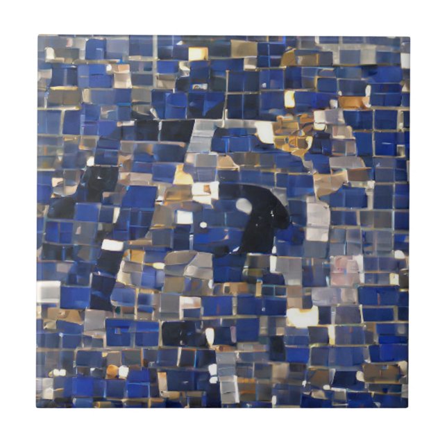 Navy blue corner mosaic digital art  ceramic tile (Front)