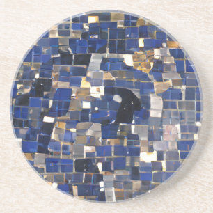 Navy blue corner mosaic digital art  coaster