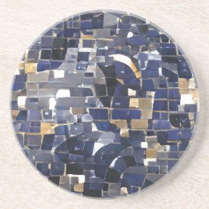 Navy blue corner mosaic digital art coaster