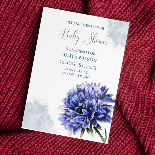 Navy blue Cornflower boy baby shower  Invitation (Creator Uploaded)