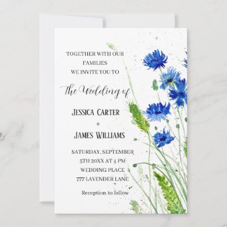 Navy Blue Cornflowers Watercolor Floral Wedding