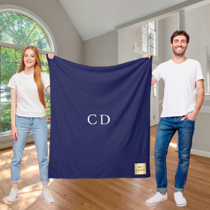 Navy blue corporate logo company gift monogram fleece blanket