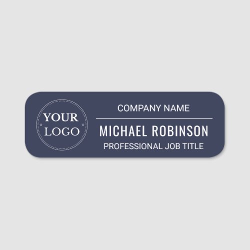Navy Blue Corporate Logo Professional Employee  Name Tag