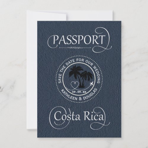 Navy Blue Costa Rica Passport Save the Date Card