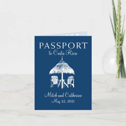 Navy Blue Costa Rica Passport Wedding Invitation