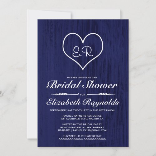 Navy Blue Country Bridal Shower Invitations