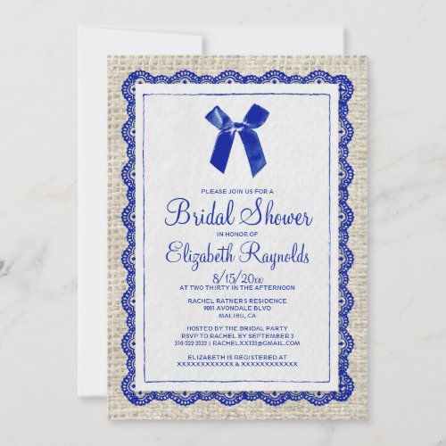 Navy Blue Country Burlap Bridal Shower Invitations