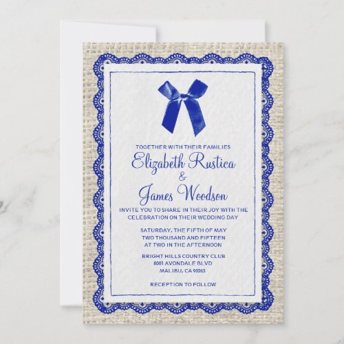 Navy Blue Country Burlap Wedding Invitations