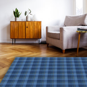 Navy Blue Country Farmhouse Gingham Plaid Area Rug