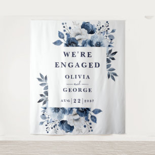 Navy Blue Country Floral Engagement Party Backdrop