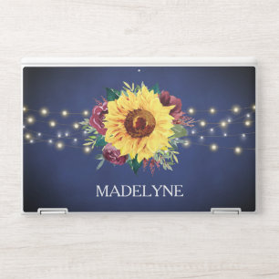 Navy Blue Country Floral Sunflowers Lights HP Laptop Skin
