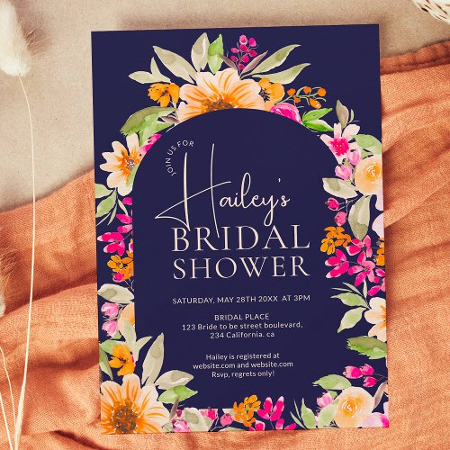 Navy blue Country floral watercolor bridal shower Invitation