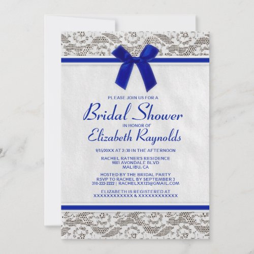 Navy Blue Country Lace Bridal Shower Invitations