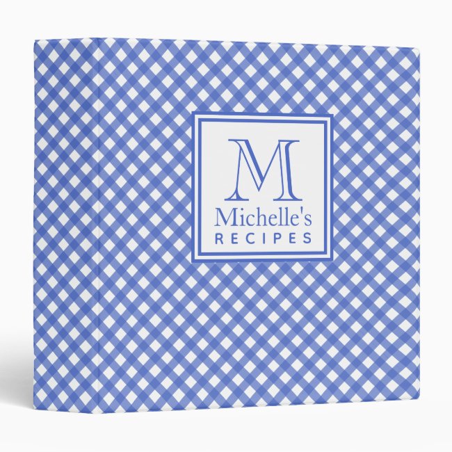 Navy Blue Country Style Gingham Pattern Monogram