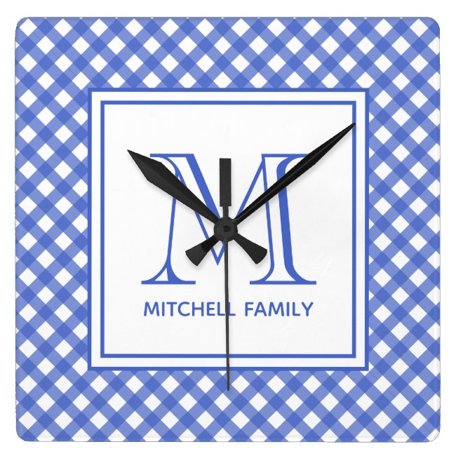 navy Blue Country Style Gingham Pattern Monogram