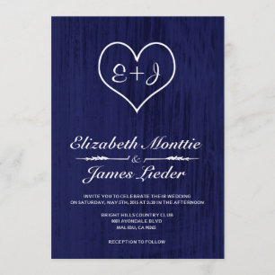 Navy Blue Country Wedding Invitations