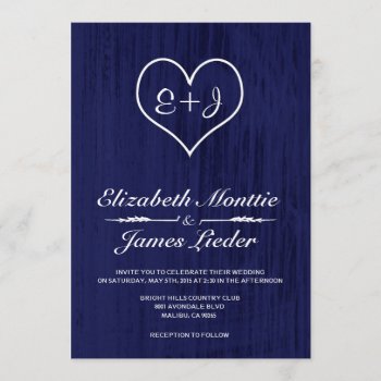 Navy Blue Country Wedding Invitations by topinvitations at Zazzle