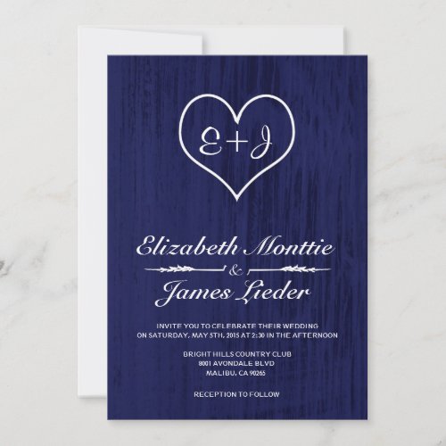 Navy Blue Country Wedding Invitations