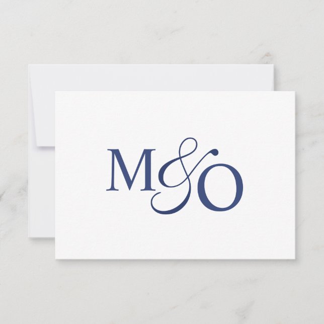 Navy Blue Couple Ampersand Monogram Note Card (Front)