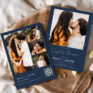 Navy Blue Couple's Shower Photo QR code Invitation