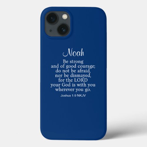 Navy Blue Courage Bible Verse Custom Name Simple iPhone 13 Case