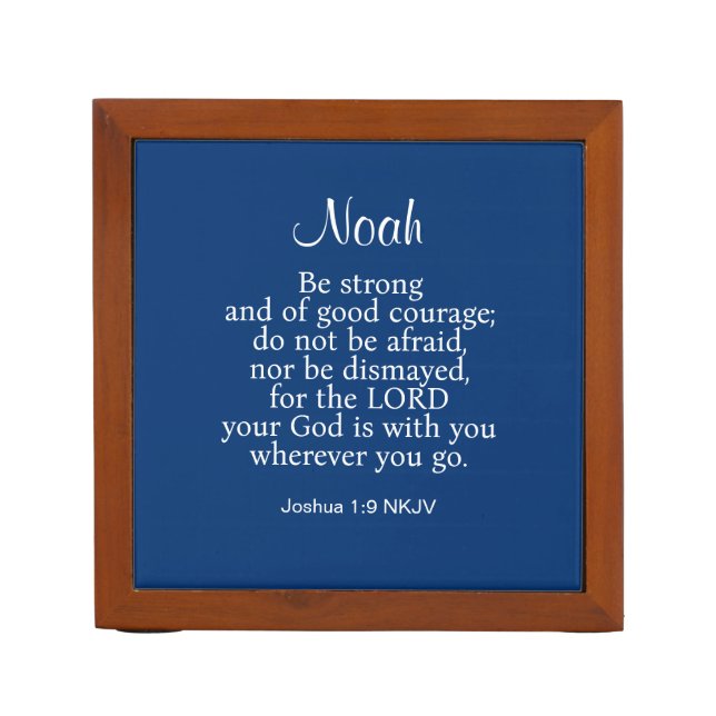 Navy Blue Courage Bible Verse Custom Name Simple Desk Organizer (Front)