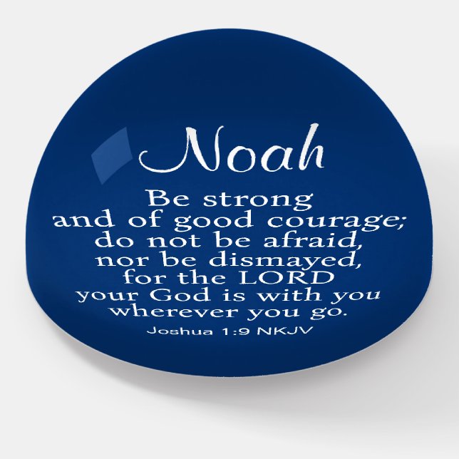 Navy Blue Courage Bible Verse Custom Name Simple Paperweight (Angled)