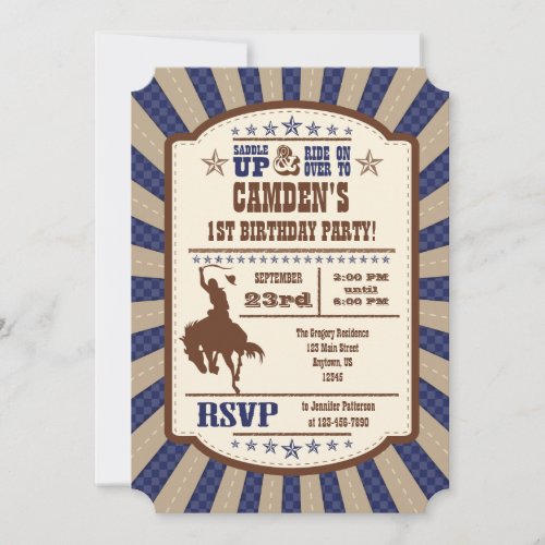 Navy Blue Cowboy Rodeo Birthday Party Invitation