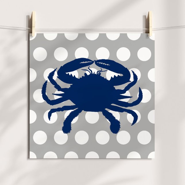 Navy Blue Crab Gray and White Polka Dots Poster (Navy Blue Crab Gray and White Polka Dots Poster)
