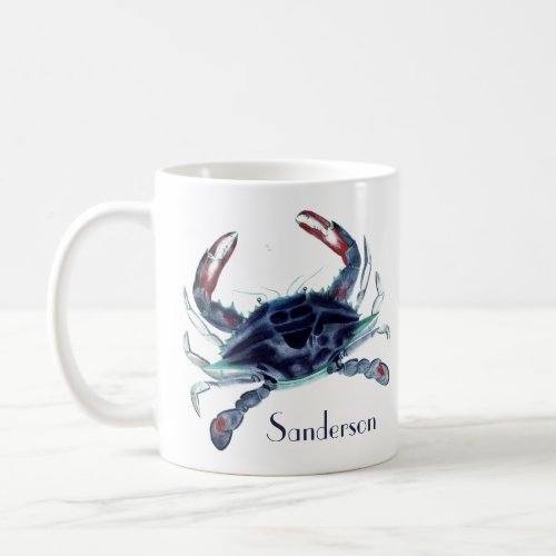 Navy blue crab nautical coastal coffee mug
