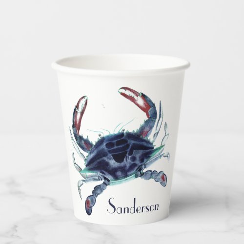 Navy blue crab nautical coastal  paper cups